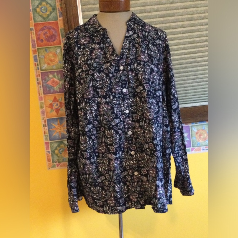 Croft & Barrow Paisley Floral Long Sleeve Blouse (1X)
